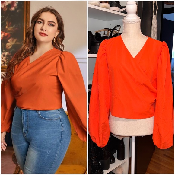 DONATED Lathern Sleeve Knot Front Crop - XXL - Orange - Picture 2 of 8